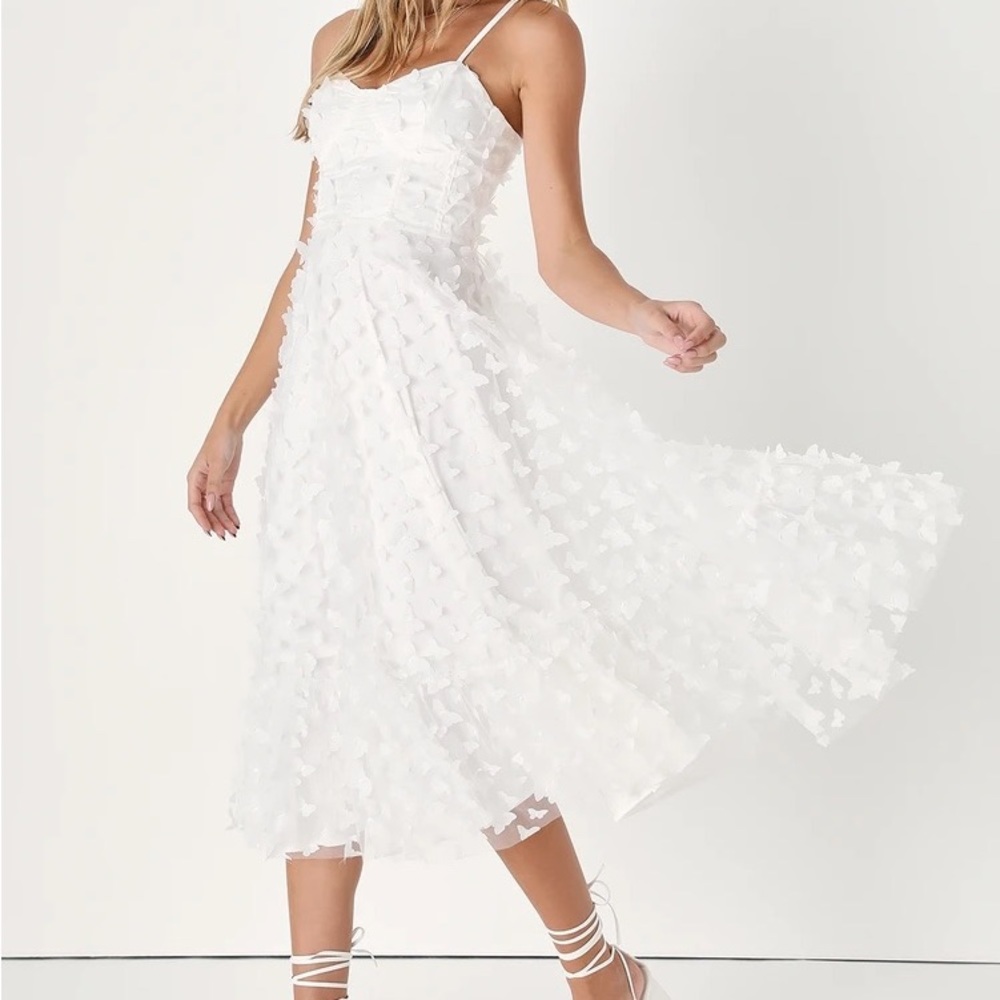 Time to Fly White Butterfly Lace-Up Midi Dress